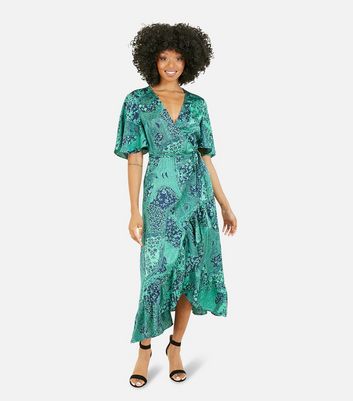 Mela Green Paisley Ruffle Midi Wrap Dress | New Look